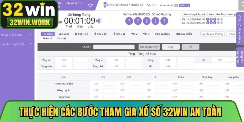 Thực hiện các bước tham gia xổ số 32WIN an toàn
